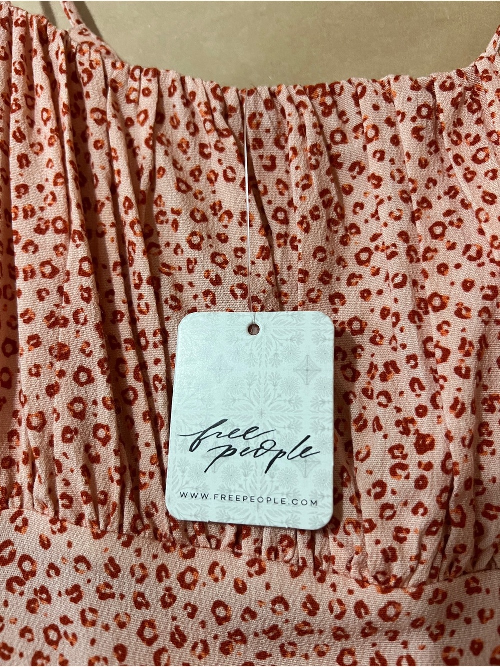 Free People | NWT Jamie Mini Dress Peach Leopard Print Ruched Tie Back Size S - Picture 4 of 12